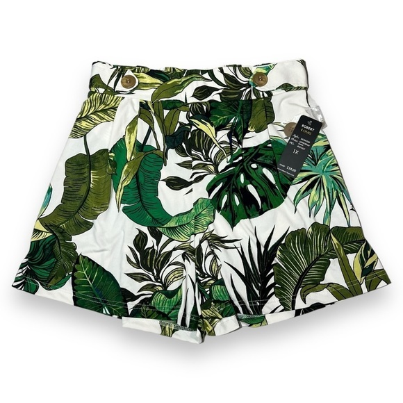 Robert Louis Pants - Robert Louis Women’s Pull On Tropical Leaf Shorts Green White Size 1X